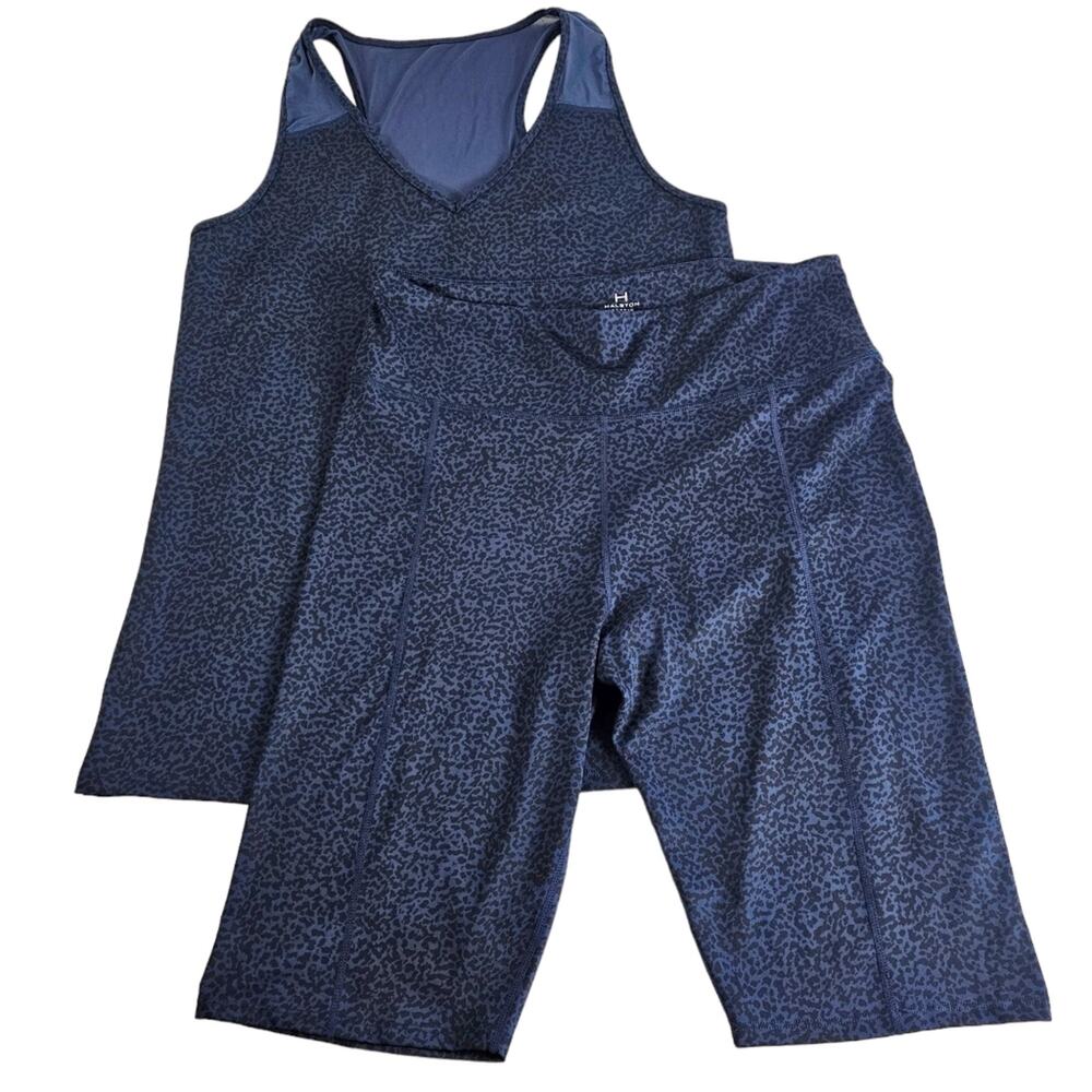 NWT H Halston Studio  Bike Short and Sleeveless Tank Top Set Womens Size XL Blue